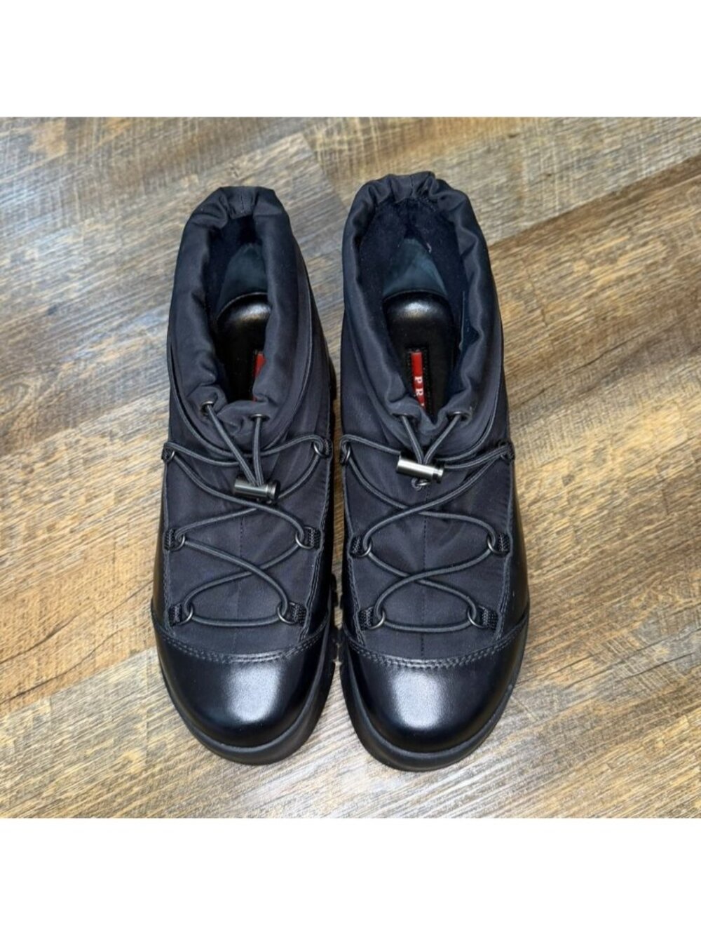 Prada Linea Rossa Drawstring Leather Hiking / Winter Boot Black (Nero) - Picture 3 of 12